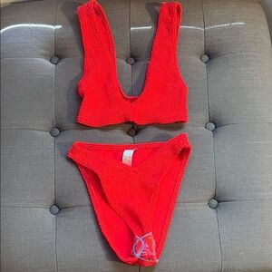 Red Boucle Swim Suit Bikini